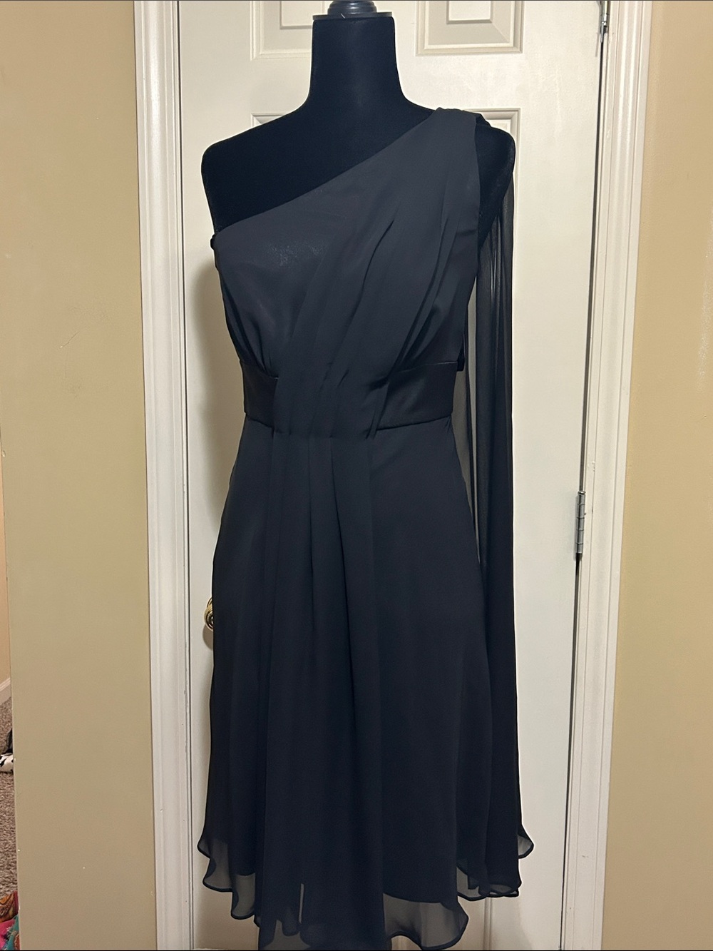 White House Black Market One-Shoulder Black Chiffon Dress-size 4